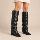 Bottes Hautes Femme - Revers à Boucle Effet Cuir Bout Pointu - Noir