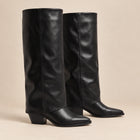 Bottes Hautes Femme - Revers en Simili Talon Cubain - Noir