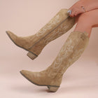 Bottes santiags hautes àtalons femme - style western tendance - brun foncé