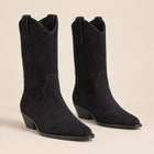 Bottes Mi-Mollet Femme - Santiags en Suédine Talon Oblique - Noir
