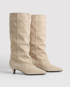 Bottes Souples Femme - Tige Large en Suédine Petit Talon - Beige