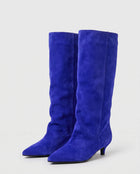 Bottes Souples Femme - Tige Large en Suédine Petit Talon - Bleu Roi
