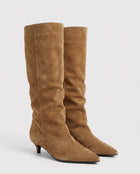 Bottes Souples Femme - Tige Large en Suédine Petit Talon - Camel