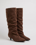 Bottes Souples Femme - Tige Large en Suédine Petit Talon - Chocolat