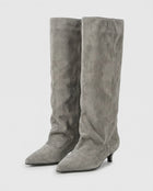 Bottes Souples Femme - Tige Large en Suédine Petit Talon - Gris