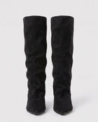 Bottes Souples Femme - Tige Large en Suédine Petit Talon - Noir