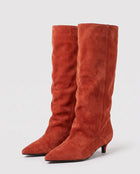 Bottes Souples Femme - Tige Large en Suédine Petit Talon - Rouge