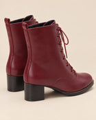 Bottines à Lacets Femme - Talon Carré Effet Cuir Mat - Bordeaux