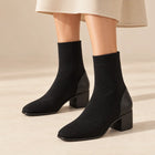 Bottines Chaussettes Femme - Maille Côtelée Talon Bloc - Noir
