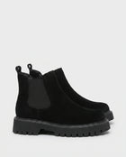 Bottines Chelsea Femme - Suédine Semelle Crantée Talon Bloc - Noir