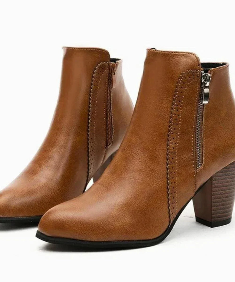 Bottines en cuir à talons femme marron - vue d'ensemble