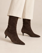 Bottines Pointues Femme - Suédine Talon Kitten - Café