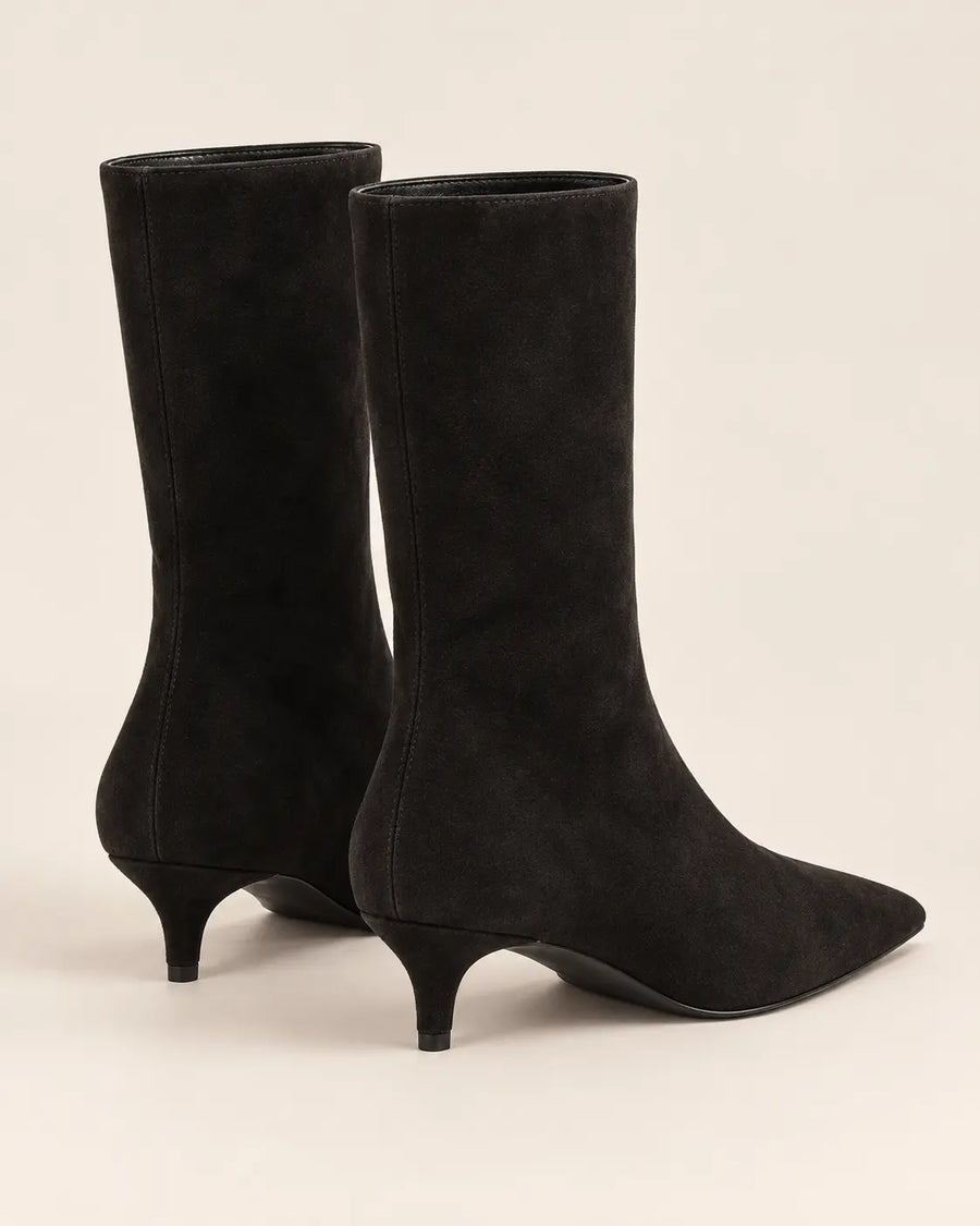 Bottines Pointues Femme - Suédine Talon Kitten Noir