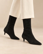 Bottines Pointues Femme - Suédine Talon Kitten - Noir