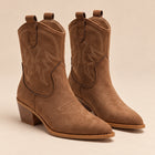 Bottines Santiags Femme - Basses en Suédine Talon Bloc - Chocolat