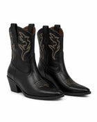 Bottines western en cuir à talons femme - cuir authentique chic - Noir