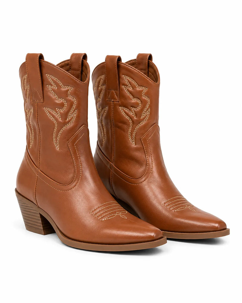 Bottines western en cuir à talons femme - vue d'ensemble