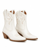 Bottines western en cuir à talons femme - cuir authentique chic - Blanc