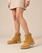 Bottines Worker Femme - Plates à Lacets Effet Cuir - Camel