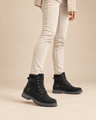 Bottines Worker Femme - Plates à Lacets Effet Cuir - Noir