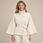 Manteau Cape Femme - Col Montant Ceinture à Nouer - Beige