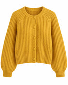 Cardigan Femme - Ample Col Rond - Jaune gingembre