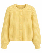 Cardigan Femme - Ample Col Rond - Jaune clair