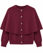 Cardigan Cape Femme - Manches Courtes Col Carré - Bordeaux
