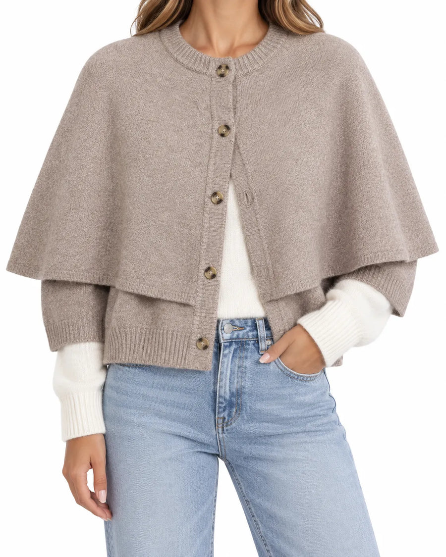 Cardigan cape femme manches courtes col carré