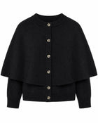 Cardigan Cape Femme - Manches Courtes Col Carré - Noir