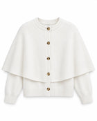 Cardigan Cape Femme - Manches Courtes Col Carré - Blanc