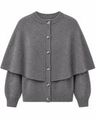 Cardigan Cape Femme - Manches Courtes Col Carré - Gris