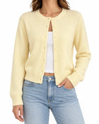 Cardigan Femme - Court Col Rond Maille - Jaune