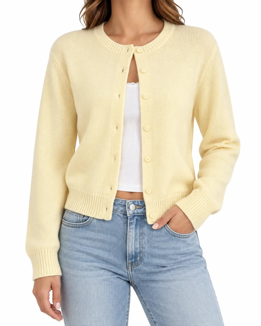 Cardigan Court Femme Col Rond Maille