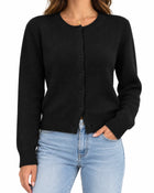 Cardigan Femme - Court Col Rond Maille - Noir