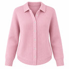 Cardigan Femme - Maille Col Polo Boutonné Coupe Ample - Rose