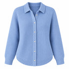 Cardigan Femme - Maille Col Polo Boutonné Coupe Ample - Bleu ciel