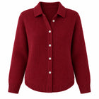 Cardigan Femme - Maille Col Polo Boutonné Coupe Ample - Bordeaux