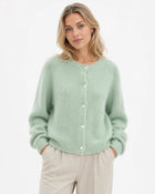 Cardigan tricot col rond femme - Vert gazon