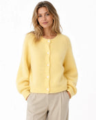 Cardigan tricot col rond femme - Jaune