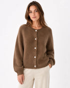 Cardigan tricot col rond femme - Café noir
