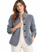 Cardigan Femme Boutonné Maille Cachemire Laine - Bleu