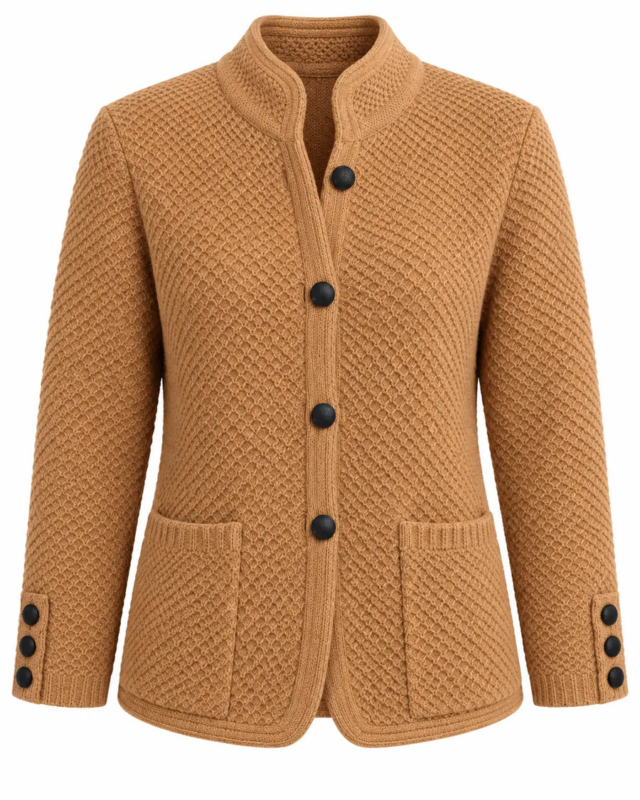 Cardigan Femme Boutonné Maille Cachemire Laine Marron
