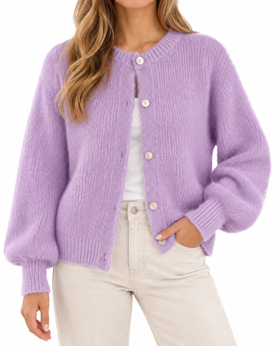 Cardigan femme coloris macaron col rond