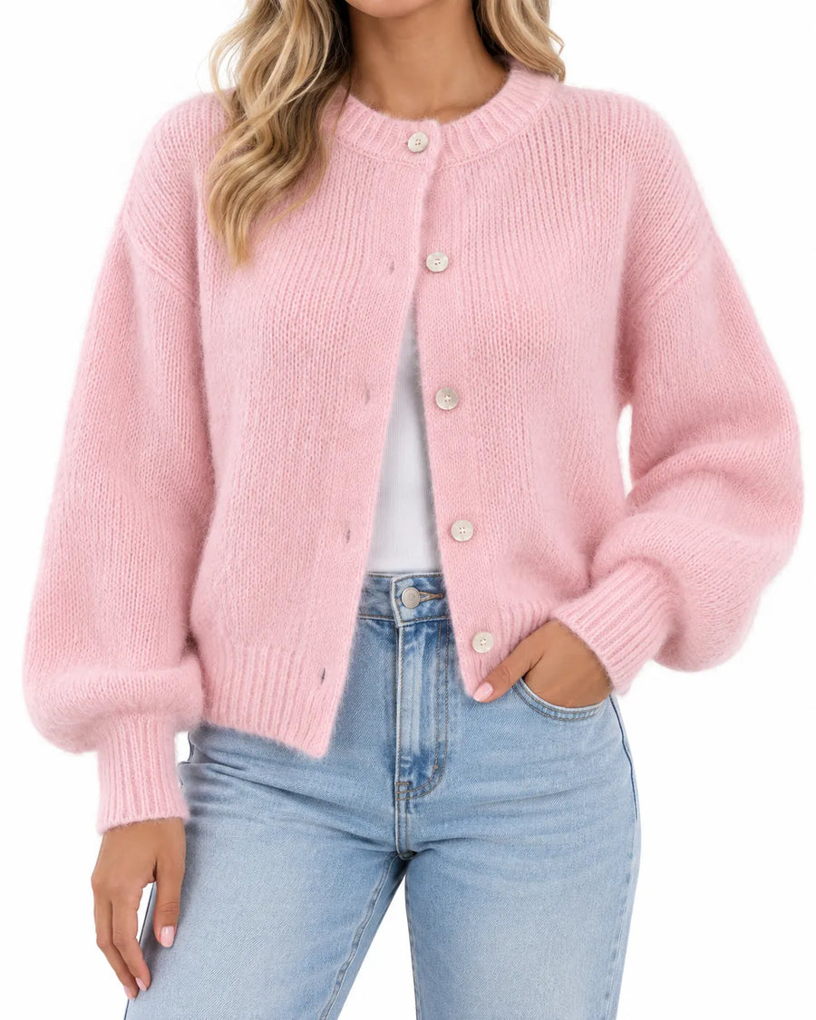 Cardigan femme coloris macaron col rond