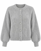 Cardigan Femme - Boutonné Col Rond - Gris