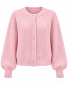 Cardigan Femme - Boutonné Col Rond - Rose