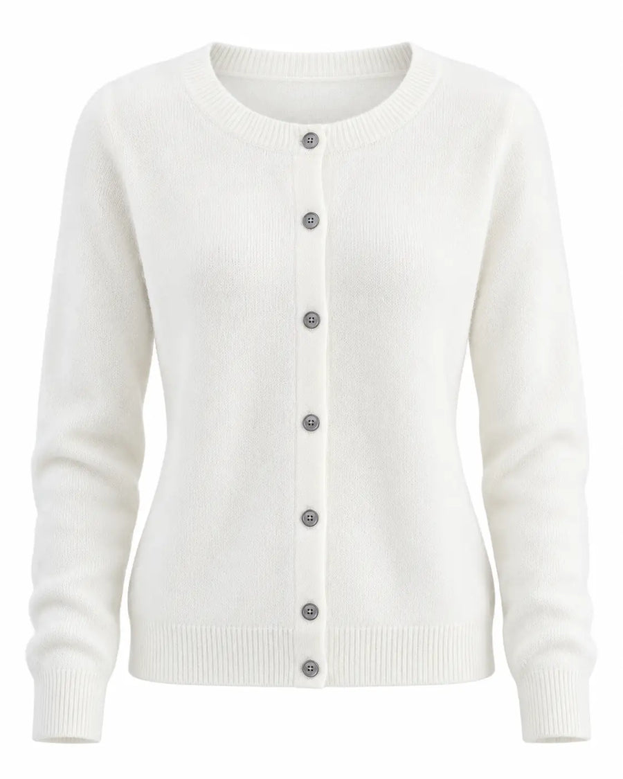 Cardigan Femme Oversize Laine Mérinos Boutonné Blanc