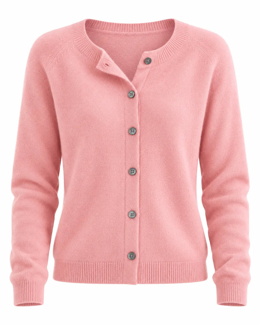 Cardigan Femme Oversize Laine Mérinos Boutonné Rose clair