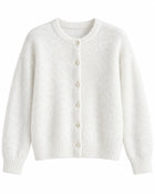 Cardigan Femme - Laine Col Rond Boutons Nacre Vintage - Blanc